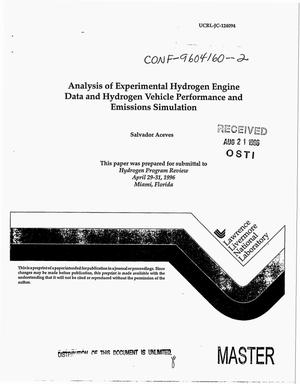 Analysis of experimental hydrogen engine data and hydrogen vehicle performance and emissions simulation