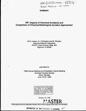 NIF: Impacts of chemical accidents and comparison of chemical/radiological accident approaches
