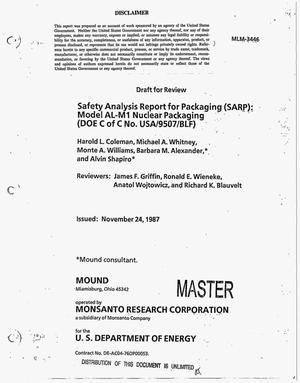Safety Analysis Report for Packaging (SARP): Model AL-M1 nuclear packaging (DOE C of C No. USA/9507/BLF)