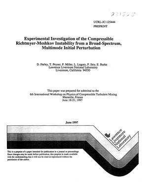 Experimental investigation of the compressible Richtmyer-Meshkov instability from a broad-spectrum, multimode initial perturbation