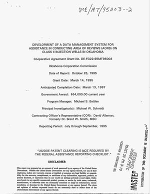 Development of a data management system for assistance in conducting Area of Reviews (AORs) on Class II injection wells in Oklahoma. Quarterly report, July--September, 1995