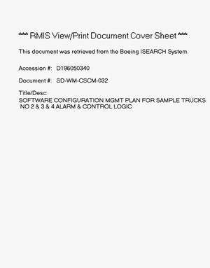 Software Configuration Management Plan for sample trucks no. 2, 3, and 4 alarm & control logic