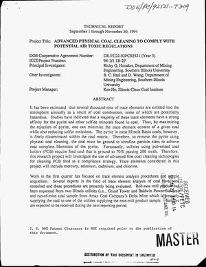 Advanced Physical Coal Cleaning to Comply With Potential Air Toxic Regulations. [Quarterly] Technical Report, September 1--November 30, 1994