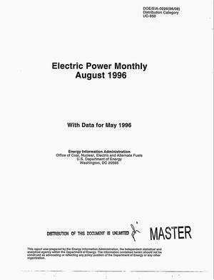 Electric power monthly, August 1996, with data for May 1996