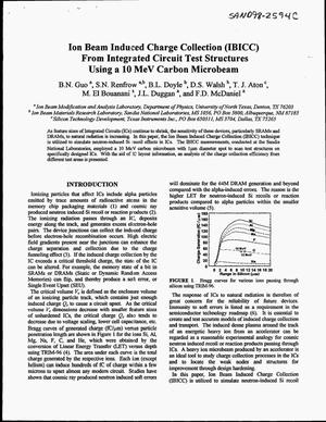 Ion Beam Induced Charge Collection (IBICC) from Integrated Circuit Test Structures Using a 10 MeV Carbon Microbeam