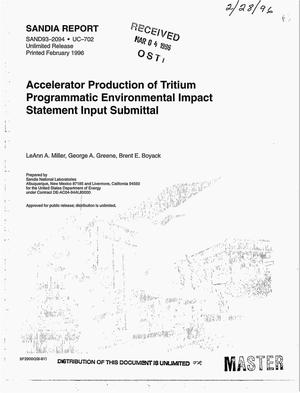 Accelerator Production of Tritium Programmatic Environmental Impact Statement Input Submittal