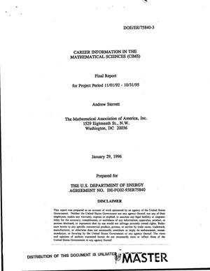 Career information in the mathematical sciences (CIMS). Final report, November 1, 1992--October 31, 1995