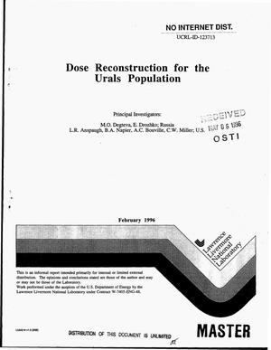 Dose reconstruction for the Urals population. Joint Coordinating Committee on Radiation Effects Research, Project 1.1 -- Final report