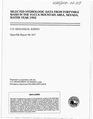Selected hydrologic data from Fortymile Wash in the Yucca Mountain area, Nevada, water year 1992