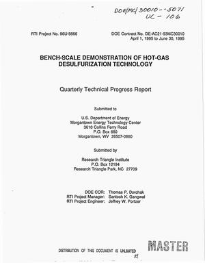 Bench-scale demonstration of hot-gas desulfurization technology. Quarterly technical progress report, April 1, 1995--June 30, 1995