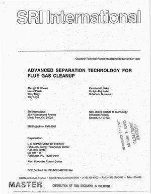 Advanced separation technology for flue gas cleanup. Quarterly technical report number 13, April--June 1995
