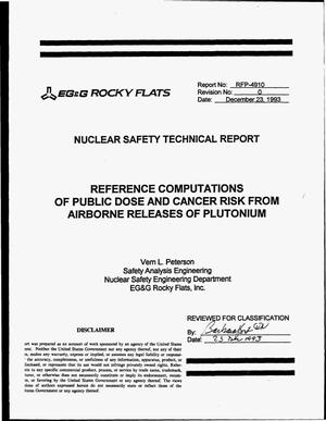Reference computations of public dose and cancer risk from airborne releases of plutonium. Nuclear safety technical report