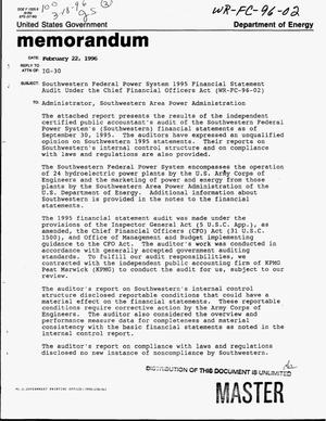 Southwestern Federal Power System 1995 Financial Statement audit under the Chief Financial Officers Act (WR-FC-96-02)