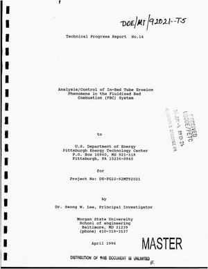 Analysis/Control of in-Bed Tube Erosion Phenomena in the Fluidized Bed Combustion (FBC) System. Technical Progress Report No. 14, [January 1, 1996--March 31, 1996]