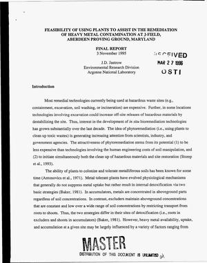 Feasibility of using plants to assist in the remediation of heavy metal contamination at J-Field, Aberdeen Proving Ground, Maryland. Final report