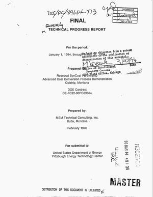 Advanced Coal Conversion Process Demonstration Project. Quarterly technical progress report, January 1, 1994--March 31, 1994