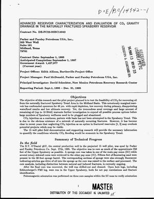 Advanced reservoir characterization and evaluation of CO{sub 2} gravity drainage in the naturally fractured Spraberry reservoir. [Quarterly report], September 1, 1995--December 31, 1995