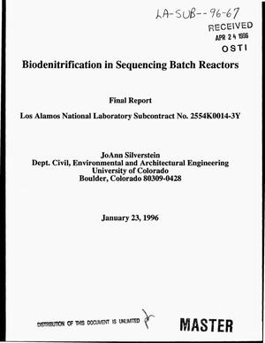 Biodenitrification in Sequencing Batch Reactors. Final report