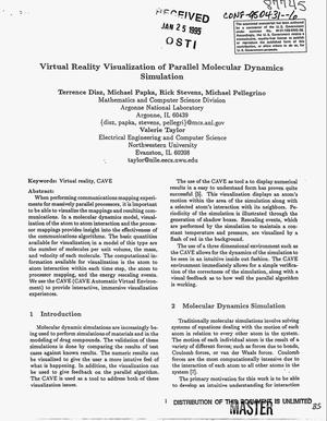 Virtual reality visualization of parallel molecular dynamics simulation