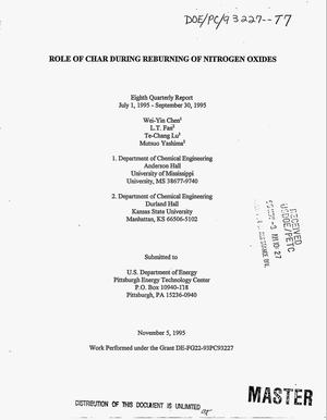 Role of char during reburning of nitrogen oxides. Eighth quarterly report, July 1, 1995--September 30, 1995