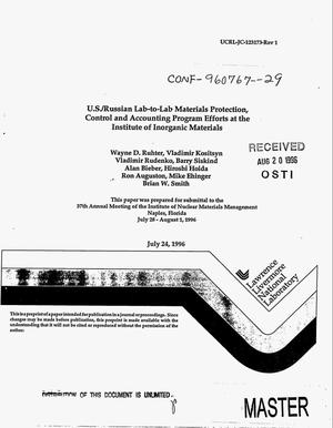 U.S./Russian lab-to-lab materials protection, control and accounting program efforts at the Institute of Inorganic Materials. Revision 1