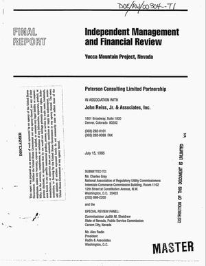 Independent management and financial review, Yucca Mountain Project, Nevada. Final report