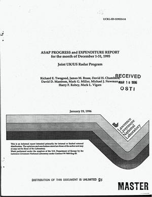 ASAP progress and expenditure report for the month of December 1--31, 1995. Joint UK/US radar program