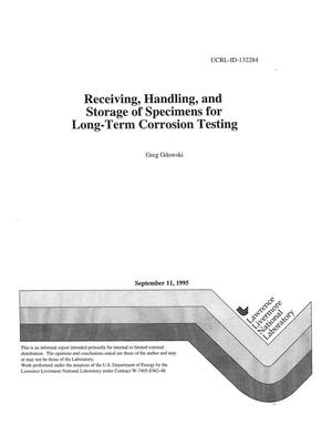 Receiving, handling, and storage of specimens for long-term corrosion testing