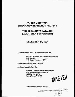 Yucca Mountain Site Characterization Project technical data catalog: Quarterly supplement