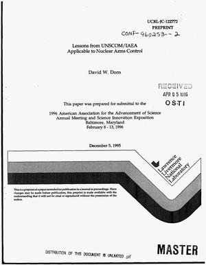 Lessons from UNSCOM/IAEA applicable to nuclear arms control