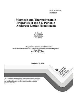 Magnetic and thermodynamic properties of the 3-D periodic anderson lattice hamiltonian