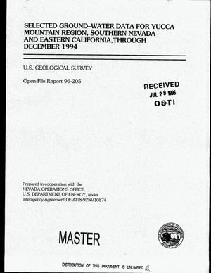 Selected ground-water data for Yucca Mountain region, southern Nevada and eastern California, through December 1994