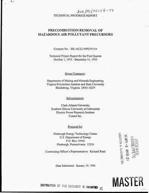 Precombustion removal of hazardous air pollutant precursors. Technical progress report, October 1, 1995--December 31, 1995