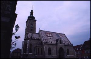 Saint Mark's Church and row of lamps, old town Zagreb