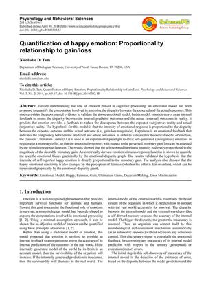 Quantification of happy emotion: proportionality relationship to gain/loss