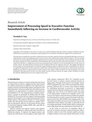 Improvement of processing speed in executive function immediately following an increase in cardiovascular activity