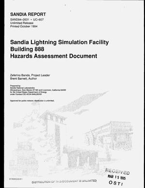 Sandia Lightning Simulation Facility Building 888. Hazards assessment document