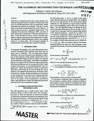 The Algebraic Reconstruction Technique (ART)