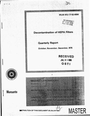 Decontamination of HEPA filters. Quarterly report, October, November, December 1976