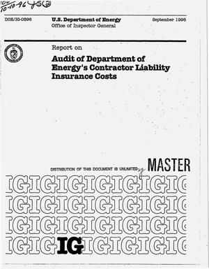 Audit of Department of Energy`s contractor liability insurance costs