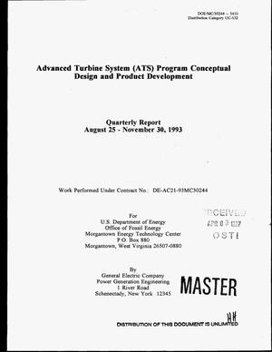 Advanced Turbine Systems (ATS) program conceptual design and product development. Quarterly report, August 25--November 30, 1993