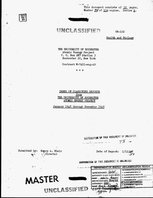 Primary view of object titled 'Index of classified reports from the University of Rochester Atomic Energy Project, January 1948 through December 1949'.