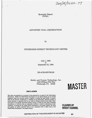 Advanced coal liquefaction. Final quarterly report, July 1, 1994--September 31, 1994
