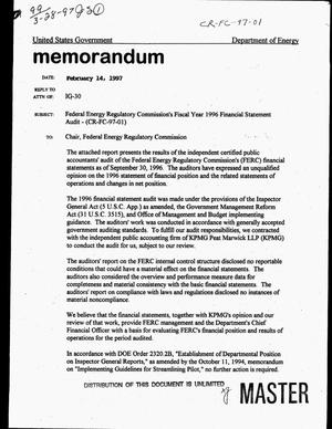 Federal Energy Regulatory Commission`s fiscal year 1996 financial statement audit