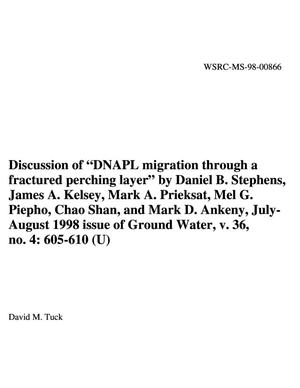 Discussion of DNAPL Migration through a Fractured Perching Layer