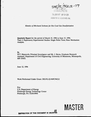 Kinetics of mn-based sorbents for hot gas desulfurization: Task 2 - exploratory experimental studies. Quarterly report, March 15, 1996--June 15, 1996