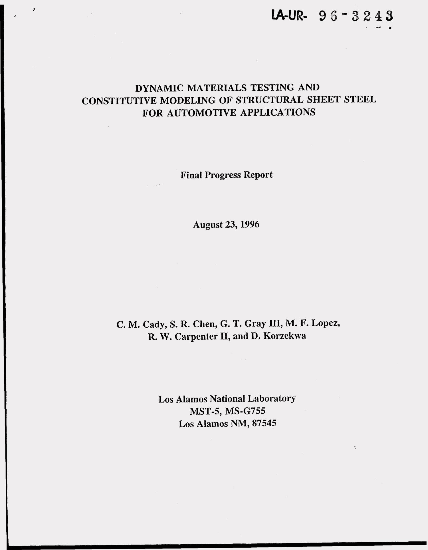 Dynamic materials testing and constitutive modeling of structural sheet steel for automotive applications. Final progress report
                                                
                                                    [Sequence #]: 3 of 54
                                                