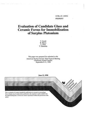 Evaluation of Candidate Glass and Ceramic Forms for Immobilization of Surplus Plutonium
