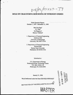Role of char during reburning of nitrogen oxides. Ninth quarterly report, October 1, 1995--December 31, 1995
