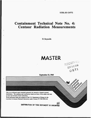 Containment Technical Note No. 4: Centaur radiation measurements
